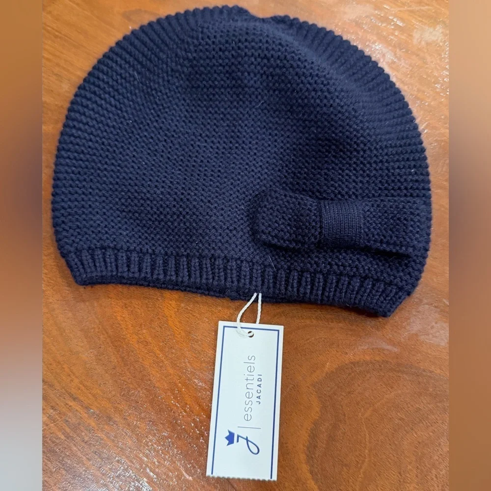 Jacadi Baby Girl Infant Navy Knit Beanie Cashmere Cotton Blend